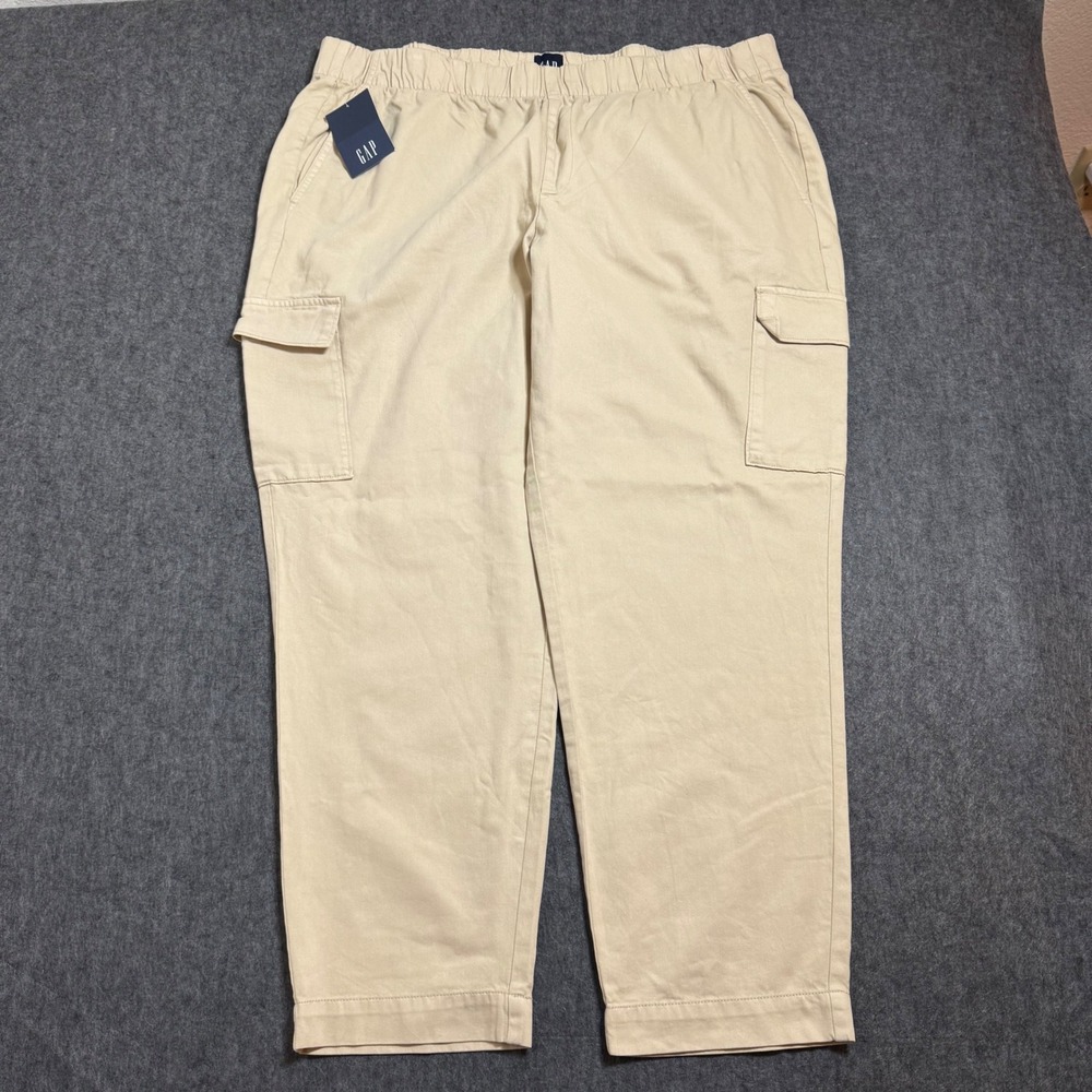 Gap Womens XXL Tan Khaki Twill Cargo Pants Elastic Waist Cotton Lyocell NEW